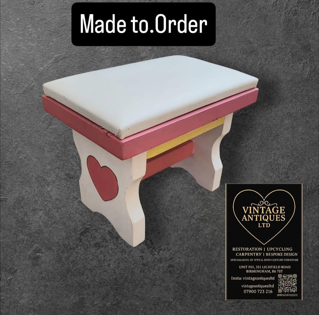 Bespoke Handmade Upholstered Footstool – Heart Detail Copy