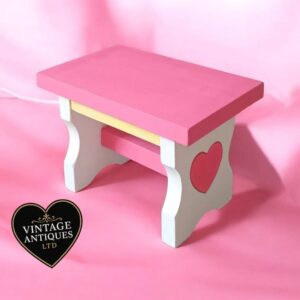 Bespoke Painted Wooden Step Stool – Pink & White Heart Design
