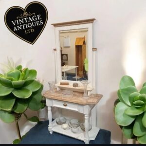 Upcycled Console Table with Tilting Dressing Mirror – White & Natural Wood