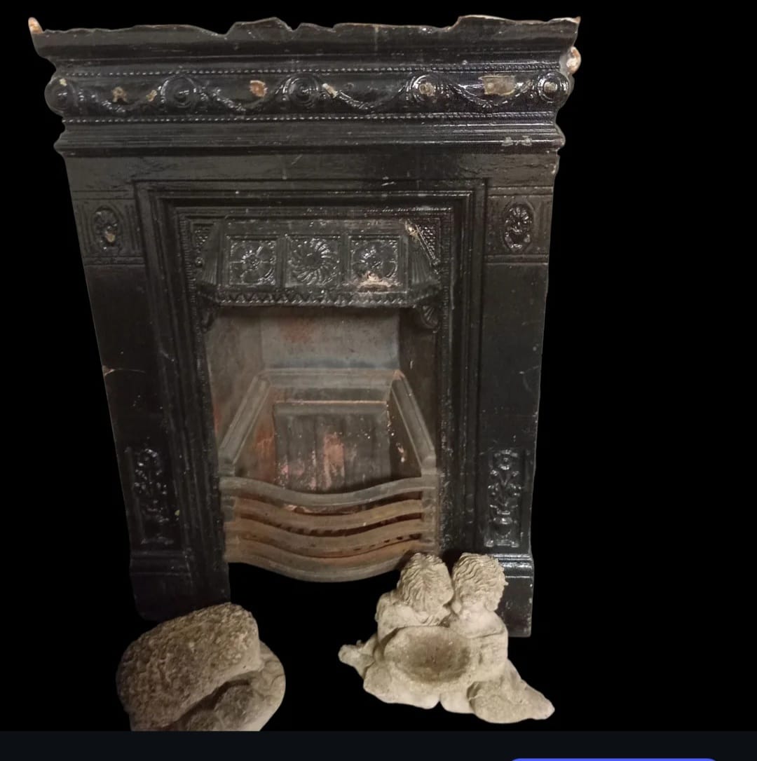 Victorian Cast Iron Fireplace Insert with Decorative Surround
