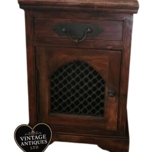 Vintage Wooden Bedside Cabinet with Drawer & Mesh Door