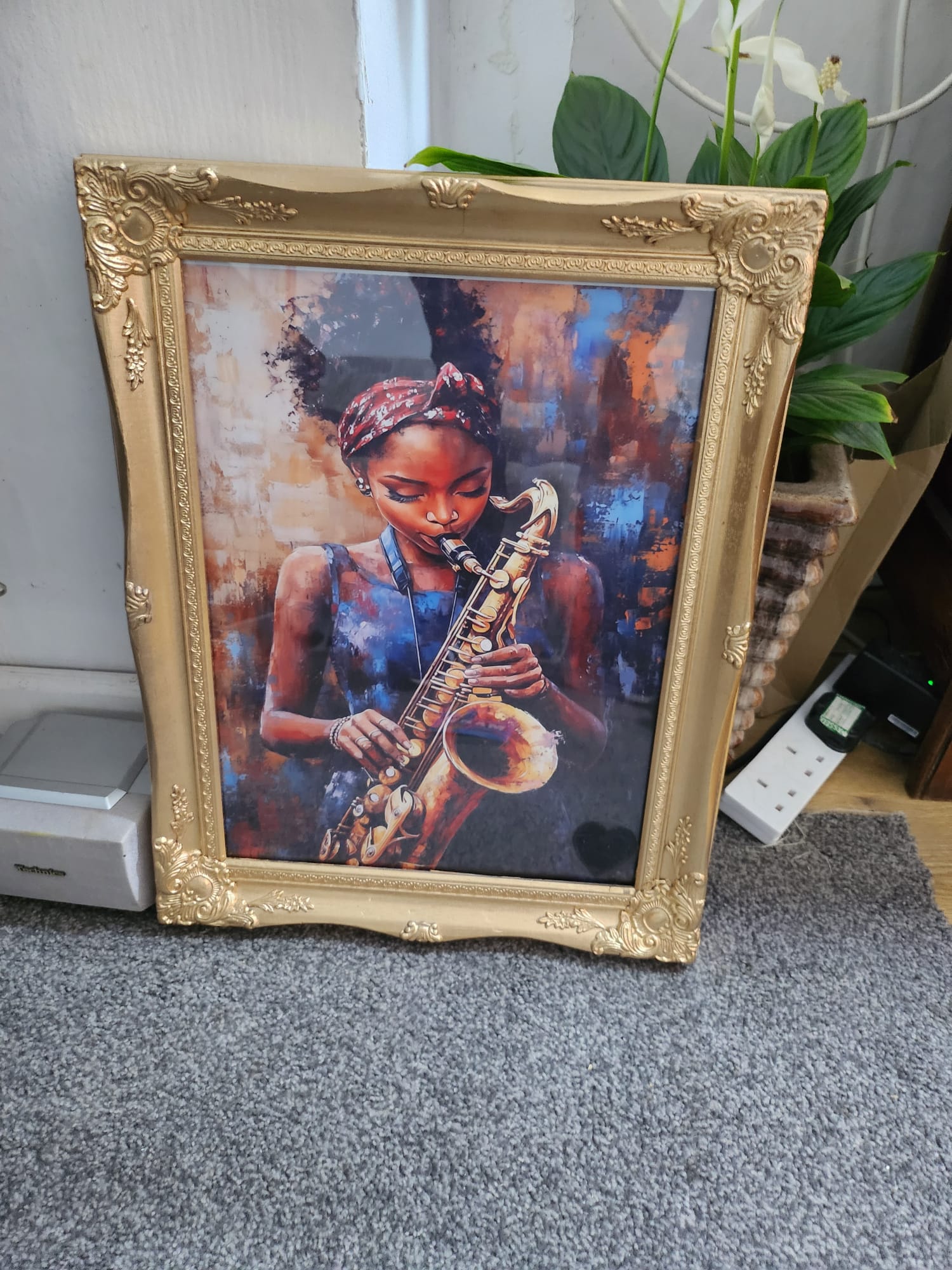 Contemporary Jazz Saxophonist – Framed Art Print in Ornate Gold Frame Copy